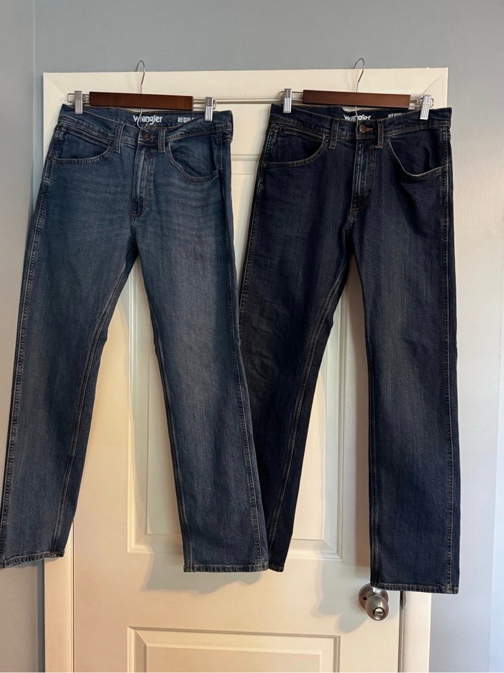 Men's Wrangler Regular Fit Jeans | Light & Dark Wash Blue Denim (30x30)
